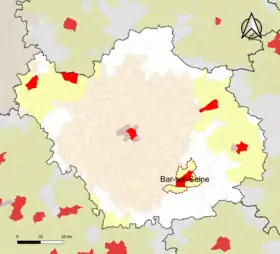 Localisation de l'aire d'attraction de Bar-sur-Seine dans le département de l'Aube.