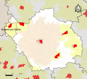 Localisation de l'aire d'attraction de Nogent-sur-Seine dans le département de l'Aube.