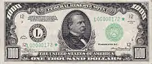 Avers d'un billet de 1000 dollars américains, type 1934