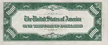 Revers d'un billet de 1000 dollars américains, type 1934
