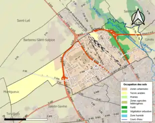 Carte en couleurs présentant l'occupation des sols.