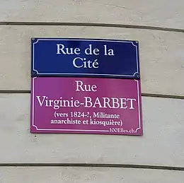 Plaque à Genève au nom de l'anarchiste Virginie Barbet qui a trouvé refuge dans cette ville après la Commune