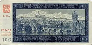 Billet de 100 couronnes de Bohême et de Moravie (1940).