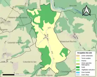 Carte en couleurs présentant l'occupation des sols.