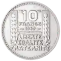 10 francs, petite tête, frappée à Paris, 1949 (revers)