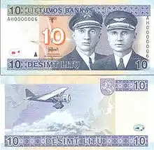 Billet de 10 litai de 2001.