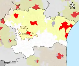 Localisation de l'aire d'attraction de Limoux dans le département de l'Aude.