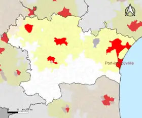 Localisation de l'aire d'attraction de Port-la-Nouvelle dans le département de l'Aude.