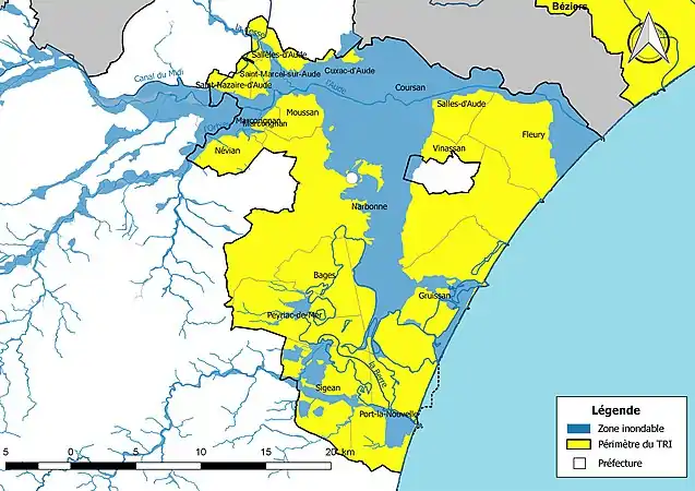 Carte du TRI de Narbonne (18 communes).