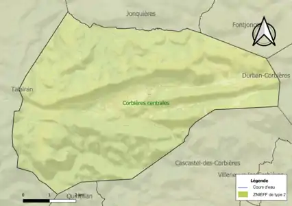 Carte de la ZNIEFF de type 2 sur la commune.