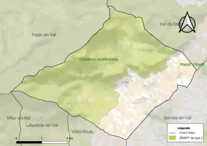 Carte de la ZNIEFF de type 2 sur la commune.