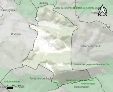 Carte des ZNIEFF de type 1 sur la commune.