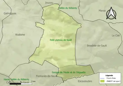 Carte des ZNIEFF de type 2 sur la commune.