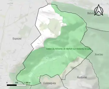 Carte de la ZNIEFF de type 1 sur la commune.