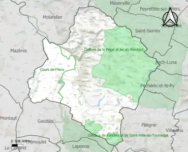 Carte des ZNIEFF de type 1 sur la commune.