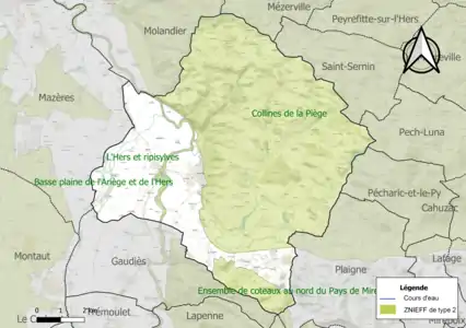 Carte des ZNIEFF de type 2 sur la commune.