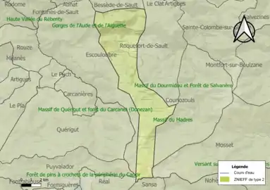 Carte des ZNIEFF de type 2 sur la commune.