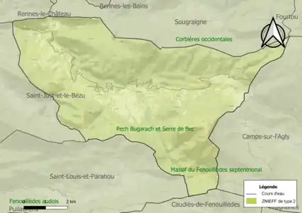 Carte des ZNIEFF de type 2 sur la commune.