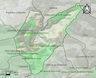 Carte des ZNIEFF de type 1 sur la commune.