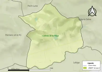 Carte de la ZNIEFF de type 2 sur la commune.