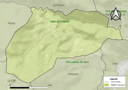 Carte des ZNIEFF de type 2 sur la commune.