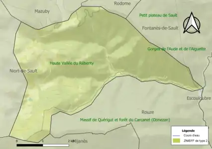 Carte des ZNIEFF de type 2 sur la commune.