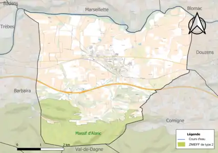 Carte de la ZNIEFF de type 2 sur la commune.