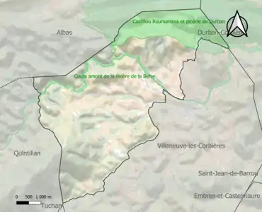 Carte des ZNIEFF de type 1 sur la commune.