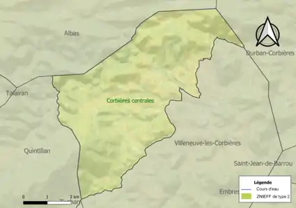 Carte de la ZNIEFF de type 2 sur la commune.