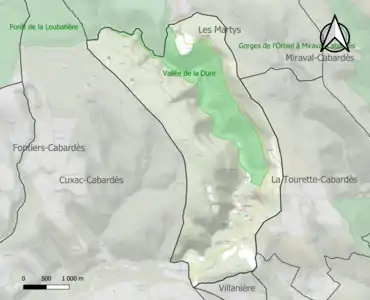 Carte de la ZNIEFF de type 1 sur la commune.