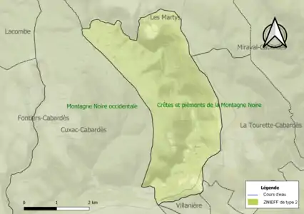 Carte des ZNIEFF de type 2 sur la commune.