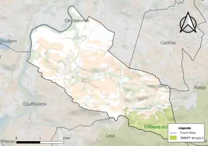 Carte de la ZNIEFF de type 2 sur la commune.