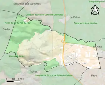 Carte des ZNIEFF de type 1 sur la commune.