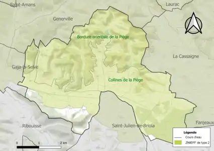 Carte des ZNIEFF de type 2 sur la commune.