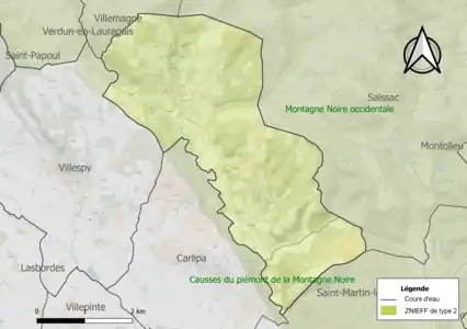 Carte des ZNIEFF de type 2 sur la commune.