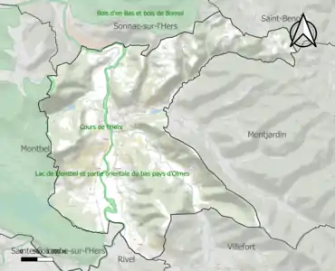 Carte des ZNIEFF de type 1 sur la commune.