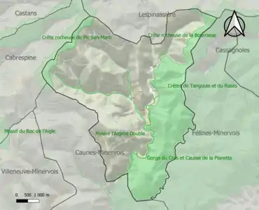 Carte des ZNIEFF de type 1 sur la commune.