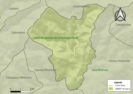 Carte des ZNIEFF de type 2 sur la commune.