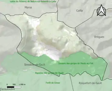 Carte des ZNIEFF de type 1 sur la commune.