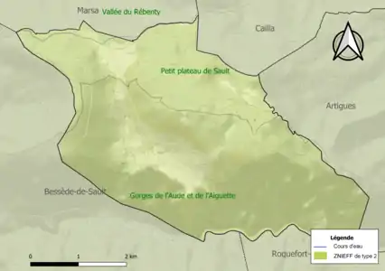 Carte des ZNIEFF de type 2 sur la commune.