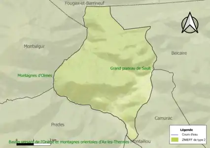 Carte des ZNIEFF de type 2 sur la commune.