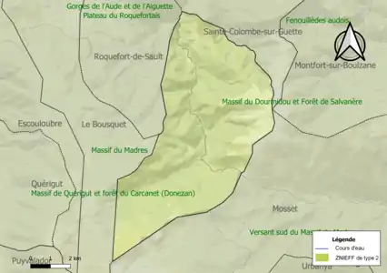 Carte des ZNIEFF de type 2 sur la commune.