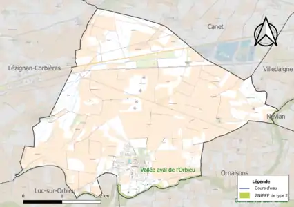 Carte de la ZNIEFF de type 2 sur la commune.