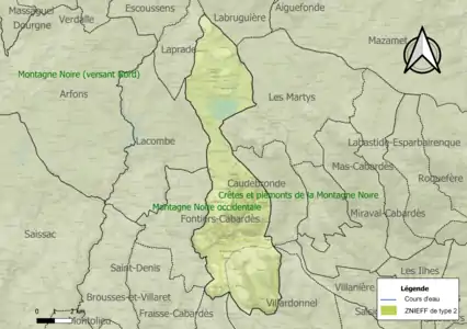 Carte des ZNIEFF de type 2 sur la commune.