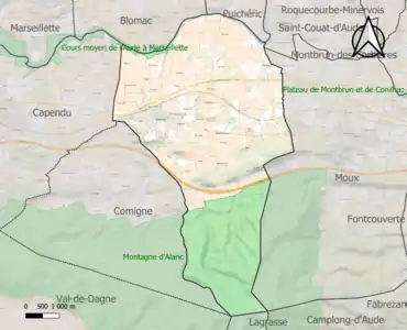 Carte des ZNIEFF de type 1 sur la commune.