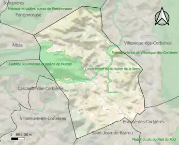 Carte des ZNIEFF de type 1 sur la commune.