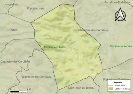 Carte de la ZNIEFF de type 2 sur la commune.