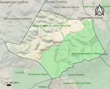 Carte des ZNIEFF de type 1 sur la commune.