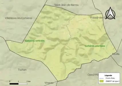 Carte des ZNIEFF de type 2 sur la commune.