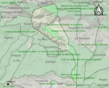 Carte des ZNIEFF de type 1 sur la commune.